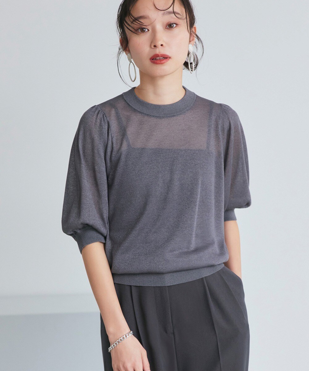 ルイルエブティック RUIRUE BOUTIQUE バックパールシアーパフニット （ホワイト） 洗える ストレッチ ｜ バックパール シアー パフ ニット