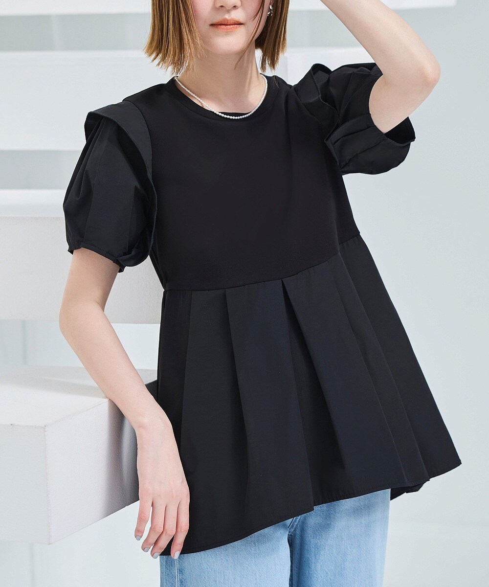 マーレット　パフスリーブ　半袖カットソー　Tシャツ　ブラック　S ハイドレープ トロミポンチ オーバーサイズTシャツ（Tシャツ