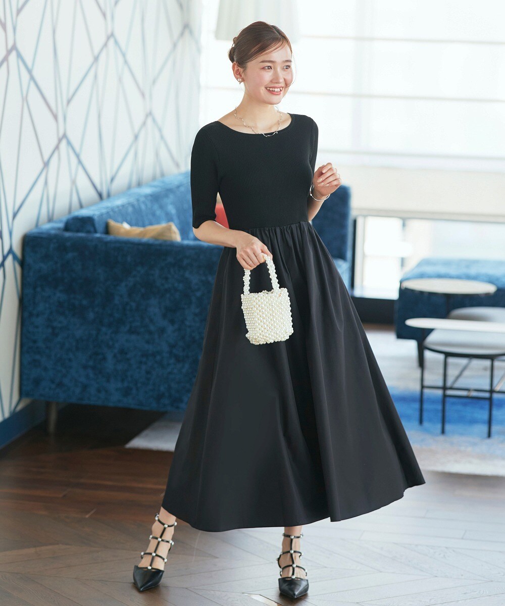 リブニット&ギャザースカートコンビワンピース | ルイルエブティック