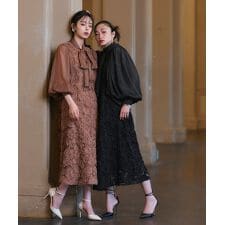 ルイルエブティック(RUIRUE BOUTIQUE)のボリュームスリーブボウタイレースワンピース