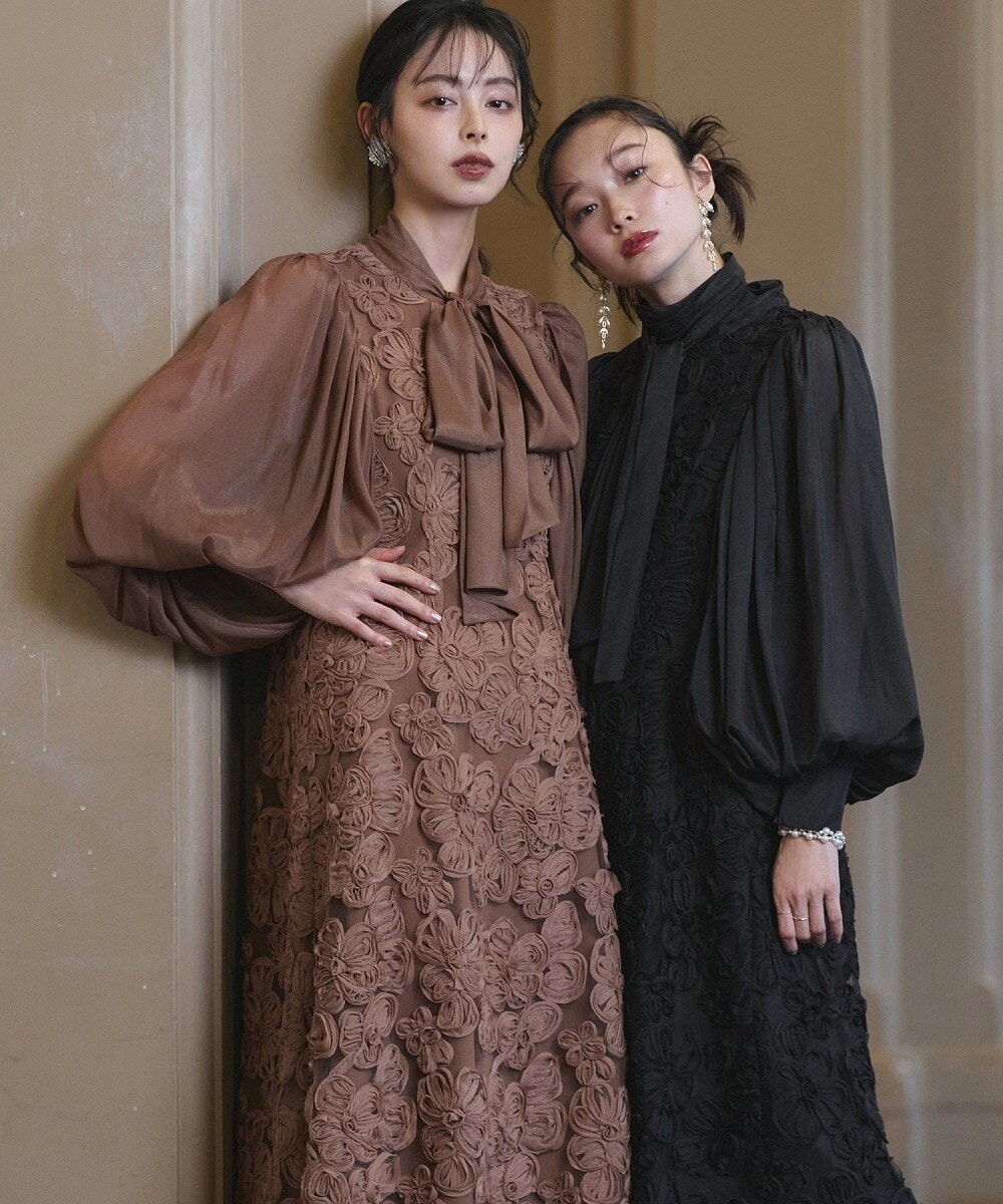 ボリュームスリーブボウタイレースワンピース | ルイルエブティック