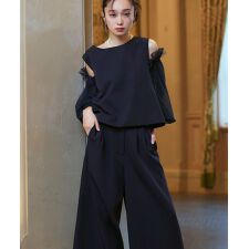 ルイルエブティック(RUIRUE BOUTIQUE)の【前後2way/洗える】バックコンシャストップス＆タックワイドパンツドレス（チュールつけ袖付き）