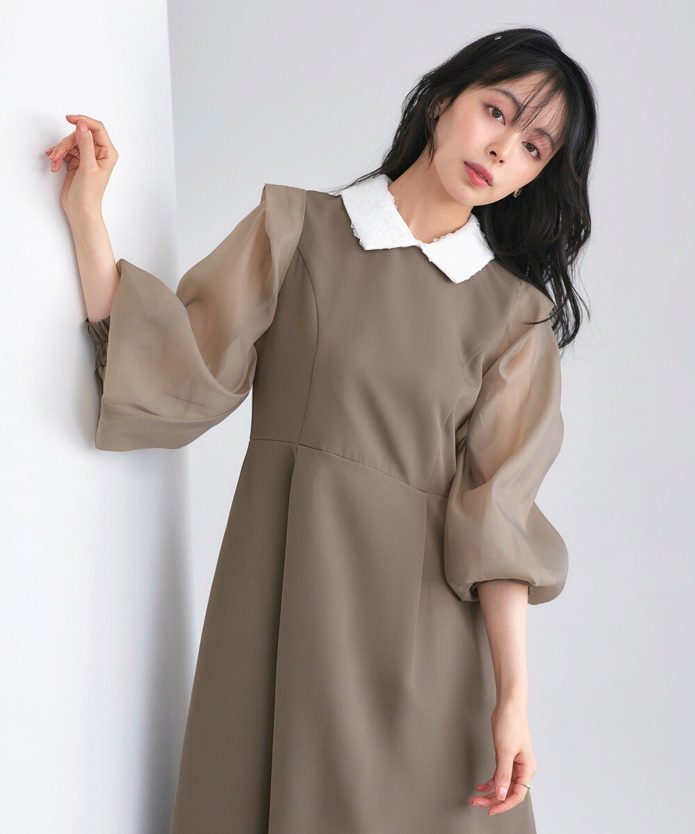 ルイルエブティック（RUIRUE BOUTIQUE）/【2way】オーガンジースリーブワンピースドレス(レース付け襟付き) 2way】オーガンジースリーブワンピースドレス(レース付け襟付き