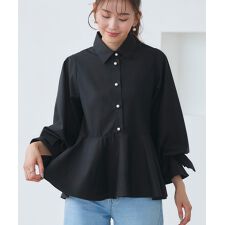 【2way/洗える】リボンアクセント ペプラムシャツブラウス