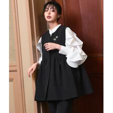 ペプラムジレ＆フリルシャツ＆テーパードパンツ3点セット