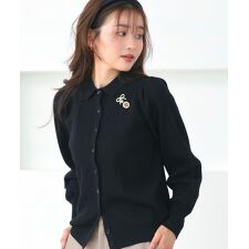 【洗える】衿つきパフニットカーデ