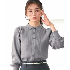 【洗える】衿つきパフニットカーデ