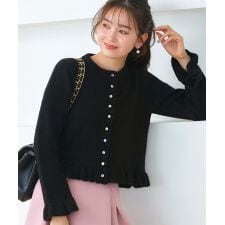 【洗える】フリルクルーネックカーデ