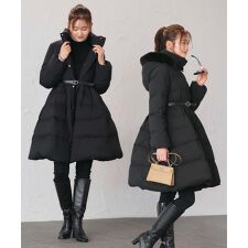 【洗える/撥水/静電気防止加工】 マルチway ・ エコファーフード ロングダウンコート(ベルト付き