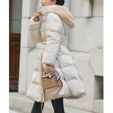 【洗える/撥水/静電気防止加工】 マルチway ・ エコファーフード ロングダウンコート(ベルト付き