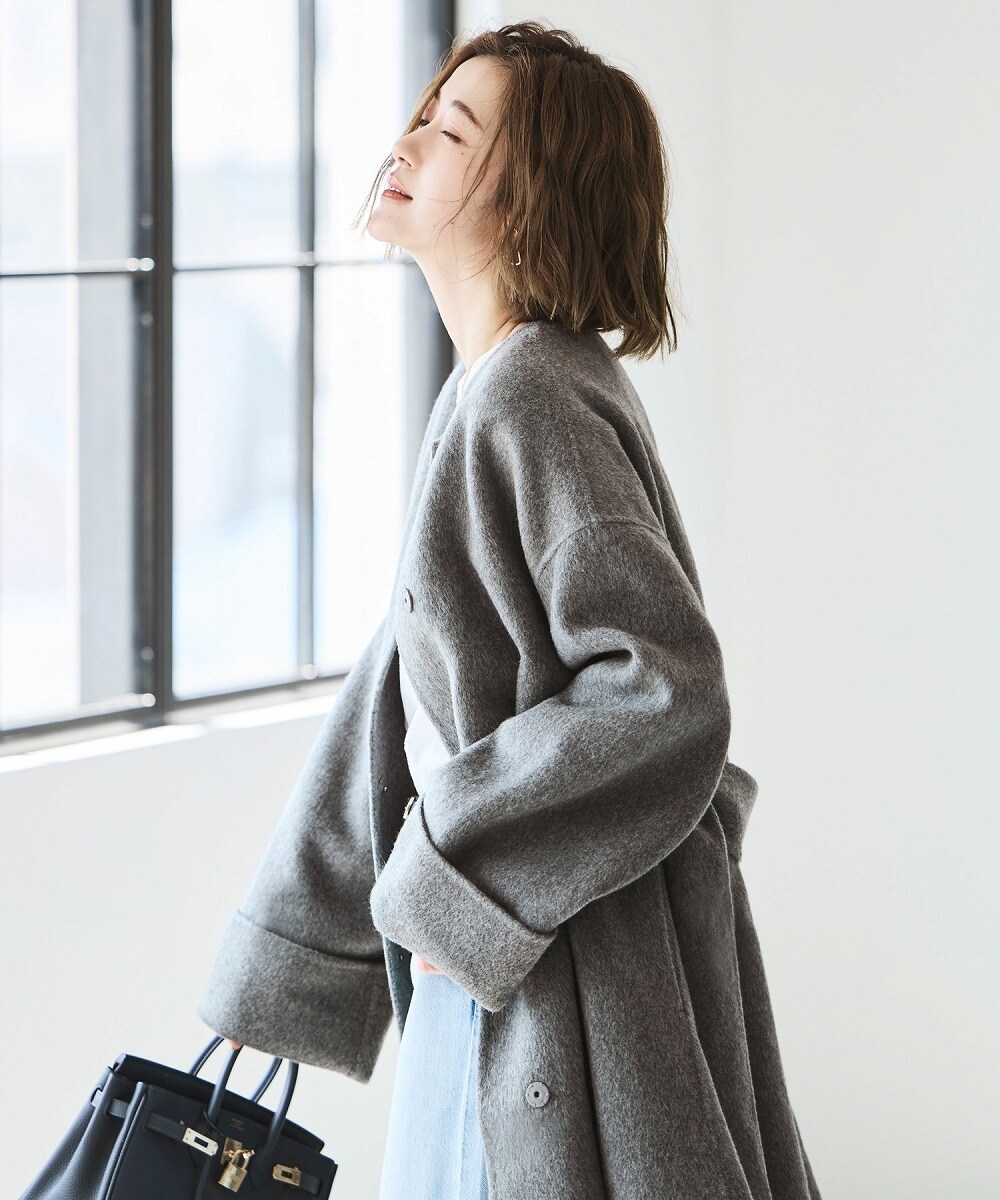 日本製／カシミヤ混】ガウン風ロングコート | インディヴィ(INDIVI