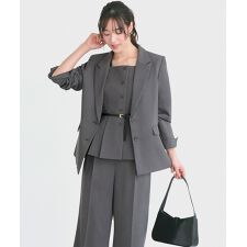 【3点】ピークドラペルジャケット＆ペプラムジレ＆タックワイドパンツセット