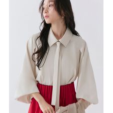 【2way/洗える】ラグランタックスリーブ ボウタイブラウス