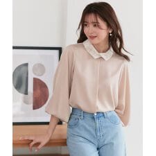 【洗える】配色レースカラーブラウス