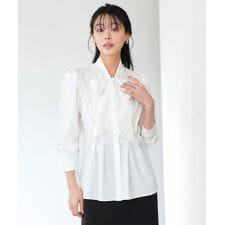 【洗える】タック＆リボンシャツブラウス