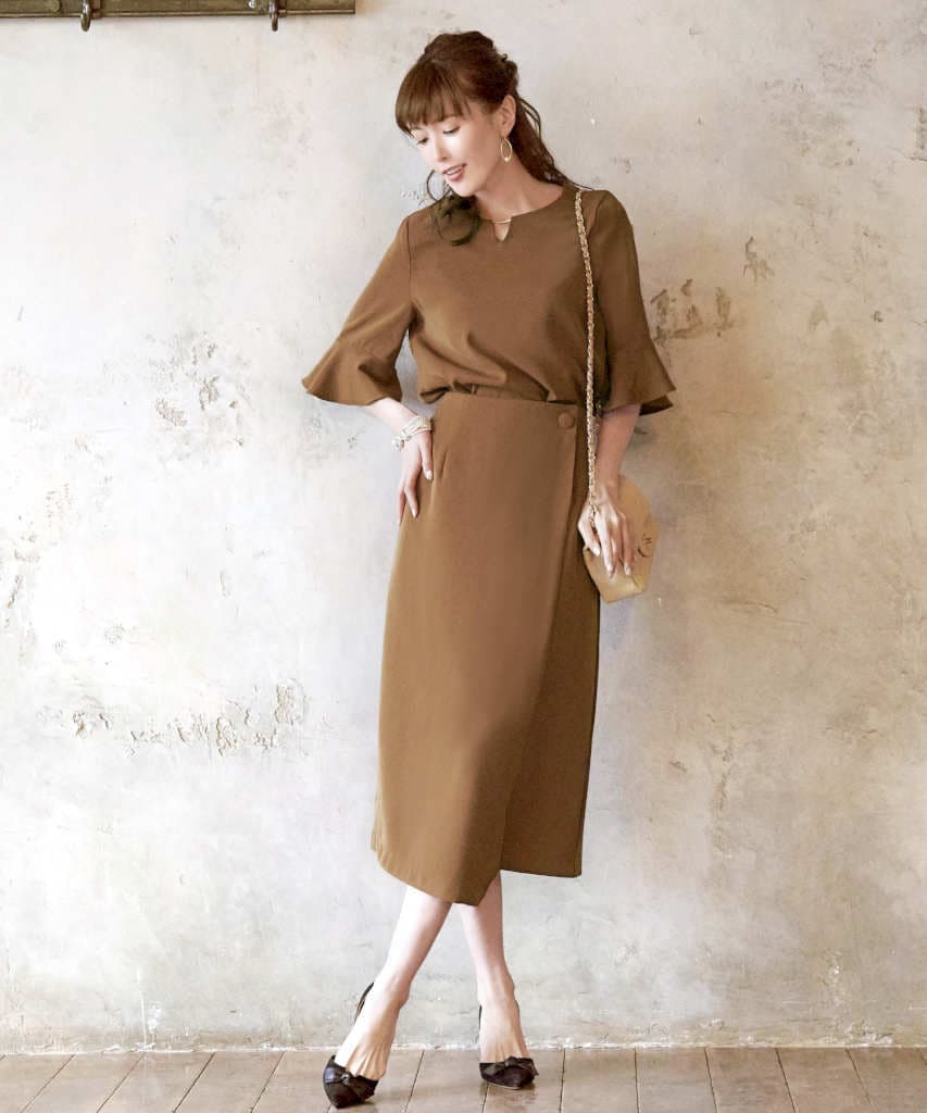 S～LL】フレアースリーブ＆ラップタイトスカート | ルイルエブティック