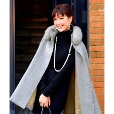 【3サイズ】【ウール100％】リアルフォックスファー付きケープコート