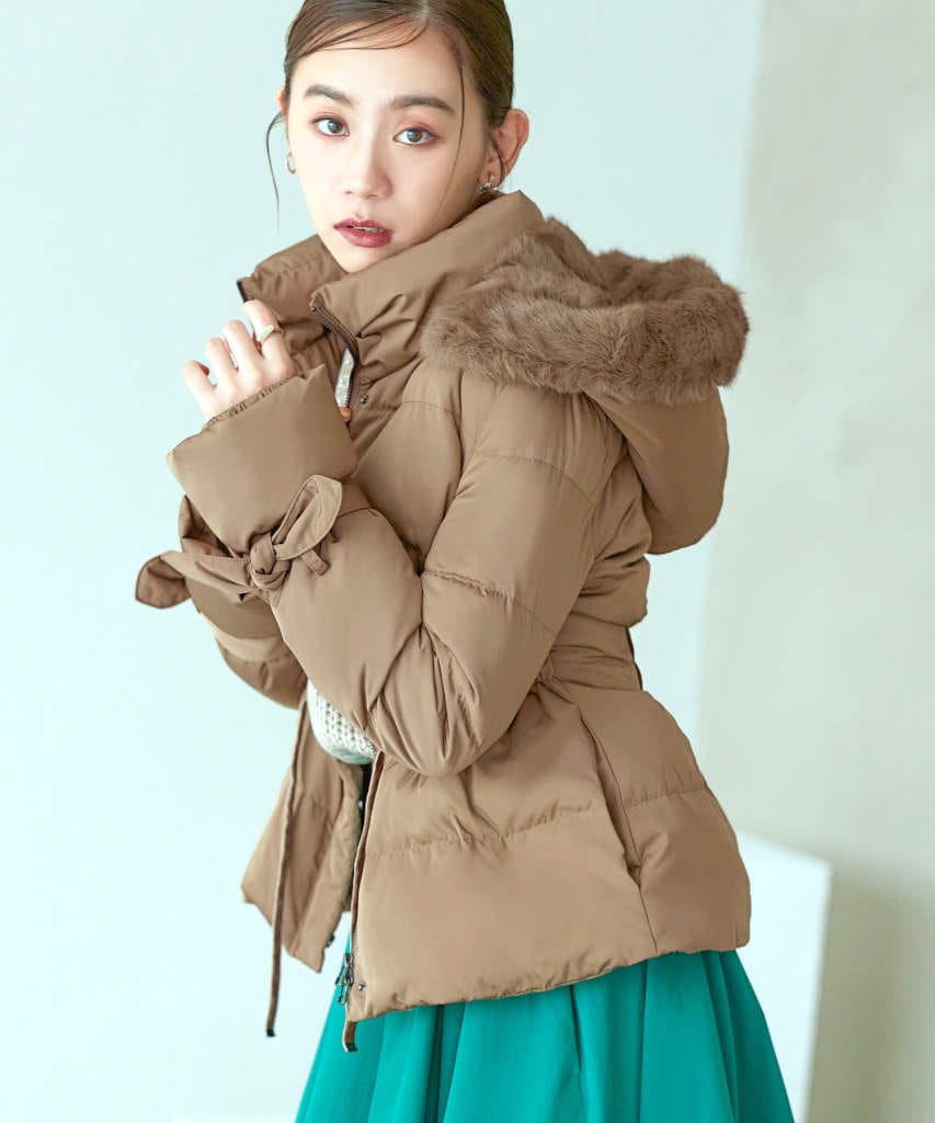 LL　ルイルエブティック　ショート丈ダウンジャケット　ラビットファー　フード S～3L】【ウォッシャブル（手洗い）】ラビットファーフード