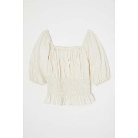 MOUSSY ホワイト 半袖ブラウス シャーリング MOUSSY マウジー コットン 