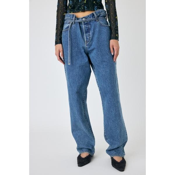 MOUSSY マウジー ハイウエスト ブリーチ ルーズストレート デニム パンツ MOUSSY | OVER WAIST ルーズストレートデニム (ワイド ) |SHEL