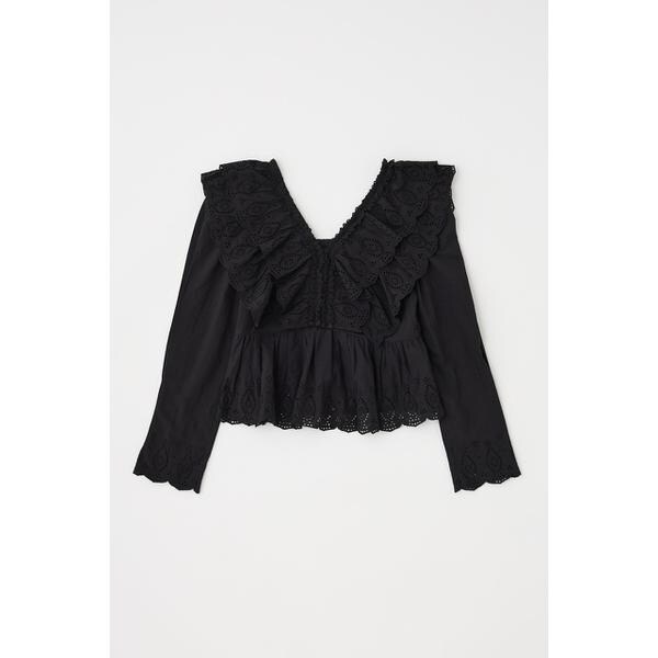 moussy EYELET CAPSLEEVE ブラウス MOUSSY EYELET CAPSLEEVE ブラウス BLK -ファッション通販