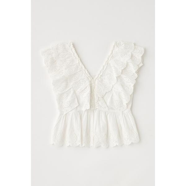MOUSSY マウジー EYELET CAPSLEEVE ブラウス ホワイト EYELET CAPSLEEVE ブラウス | マウジー(MOUSSY) | マルイウェブ