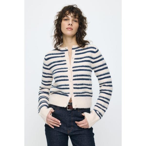 moussy SHADOW STRIPE KNIT カーディガン　マウジー MOUSSY SHADOW STRIPE KNIT カーディガン BLK -ファッション通販