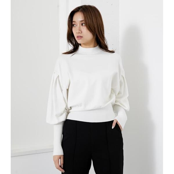 rienda - rienda リエンダ ギャザーシャツSLVコンビKnit TOP
