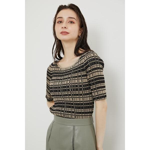 リエンダ rienda ブロックチェックKnit TOP （ライトピンク