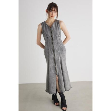 rienda リエンダ BackリボンDENIM IラインOP ブルー S （マーメイド  