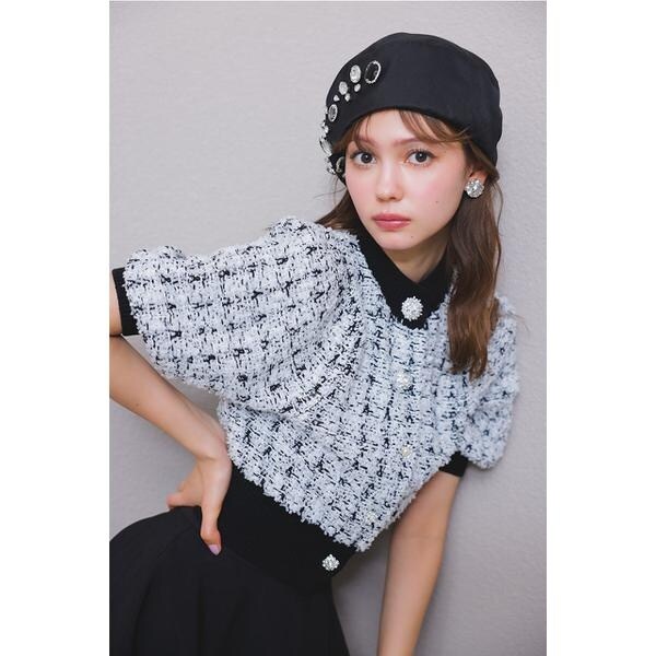 結婚祝い 2WAYビジューツイードパターンKnit CDTOP | リエンダ(rienda トップス