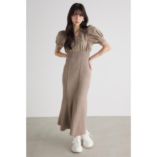rienda 2wayバルーン knit op ワンピース rienda 2WAYチェーンマーメイドKnit OP BEG -ファッション通販
