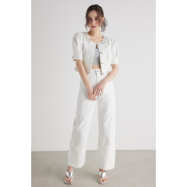 rienda ノーカラービジューDENIM JK rienda｜ノーカラービジューDENIM JK | Rakuten Fashion(楽天