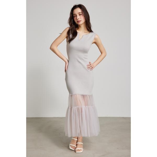 rienda フリルブラウスセットニットマーメイドワンピース チュール