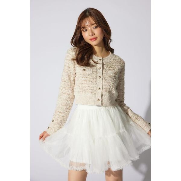 タグ付　未使用　美品　リエンダゴルフ　ニット ツイードカーディガン　半袖 岡崎紗絵さん着用アイテム】ツイードニットカーディガン | リエンダ