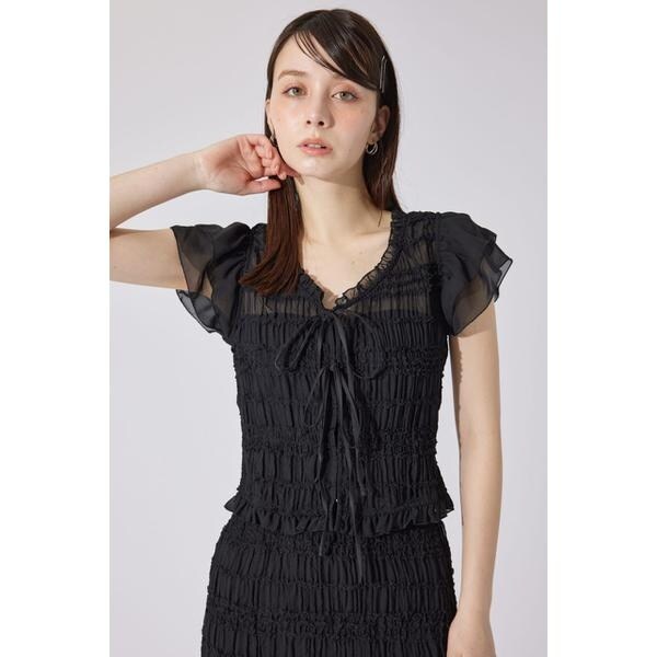 tシャツ 「AKB48千葉恵里さん着用」シャーリングカットトップス 夏服 シアートップス レディース AKB48千葉恵里さん着用】シャーリングカットトップス 夏服