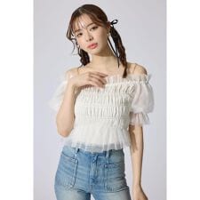 【AKB48 水島美結さん着用】シアーオフショルショートスリーブブラウス