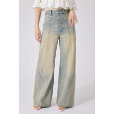 フロントボタンデザインハイウエストデニムパンツ