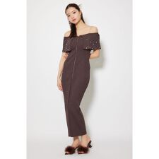 リエンダ(rienda)の2WAYオフショルビジューカラーハーフスリーブニットワンピース