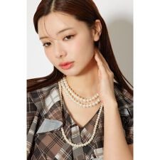 2連フェイクパールロングネックレス