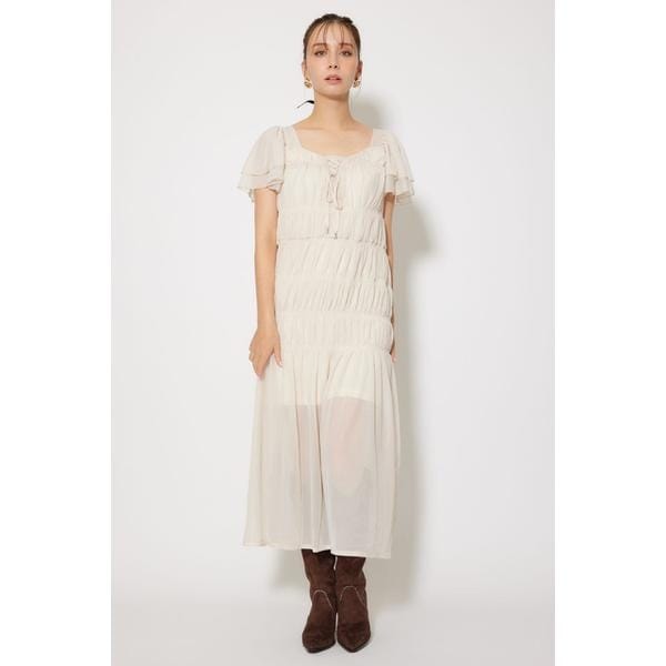 rienda　2wayショルダーフリルクロシェタイトニットワンピース rienda（リエンダ）の「2WAYショルダーフリルクロシェタイト