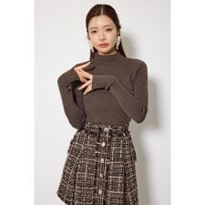 サムホール付きウォッシャブルハイネックニットトップス