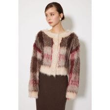 リエンダ(rienda)の2WAYロングシャギーチェックショートニットカーディガン