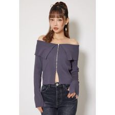 フロントZIPリブニットトップス