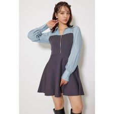 リエンダ(rienda)のシャツドッキングフレアニットミニワンピース