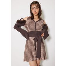 many wayフェイクファージャガードミニニットワンピース