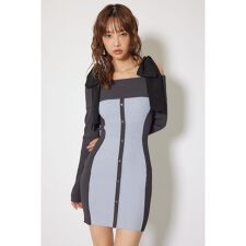 リエンダ(rienda)のバイカラーオフショルリボンニットミニワンピース
