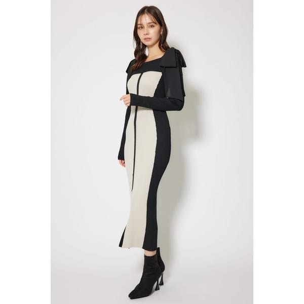 バイカラーオフショルリボンニットミニワンピース rienda | バイカラーオフショルリボンニットミニワンピース