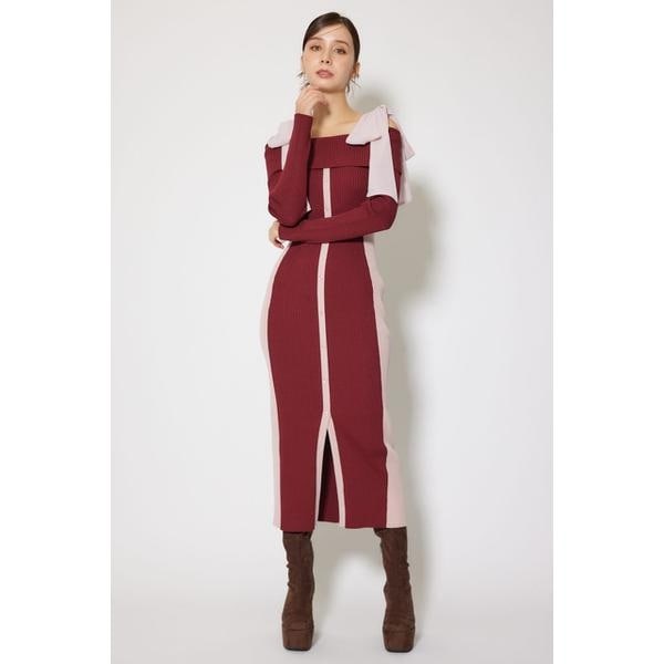 バイカラーオフショルリボンニットワンピース | リエンダ(rienda