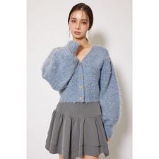 W faceシャギーニットカーディガン